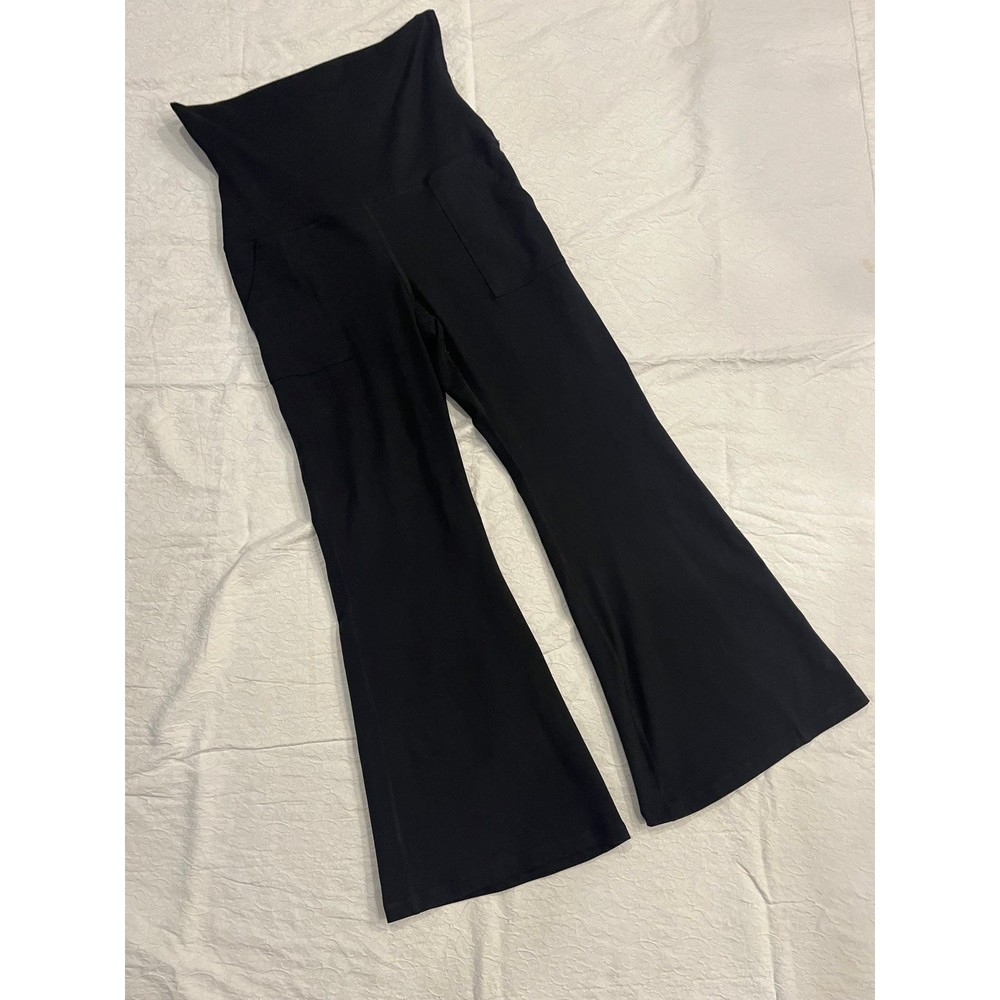 aerie offline the hugger foldover large flare hi rise black pants short inseam